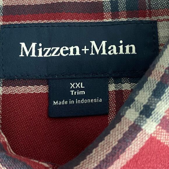 Mizzen+Main Men's XXL Trim Fit City Flannel Twill Shirt Burgundy Plaid NWOT - Picture 9 of 10